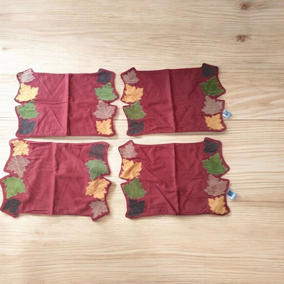 Placemats Autumn Fall Leaves Colorful Patched Embroidered 4 piece set Halloween - Picture 2 of 11